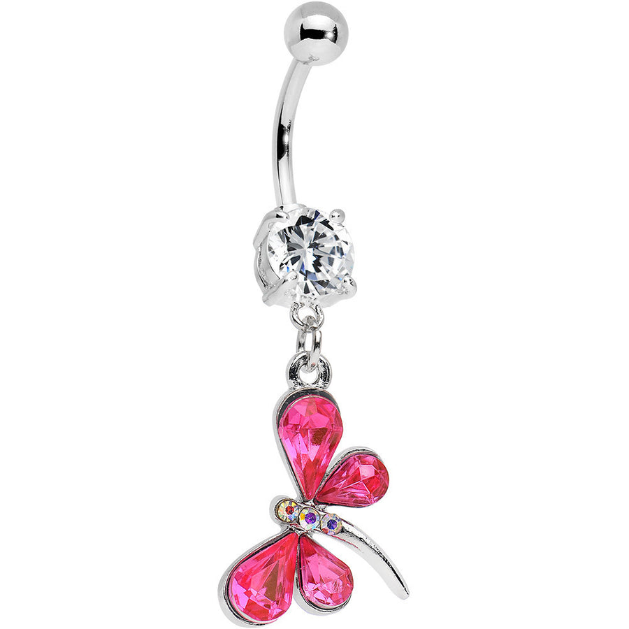 Pink Czech Stone Dancing Dragonfly Dangle Belly Ring