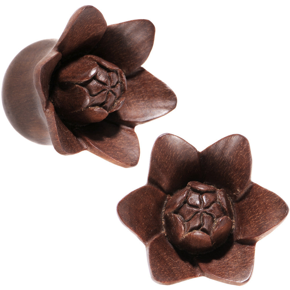 3/4 Organic Sabo Wood Bali Bloom Single Flare Plug Set