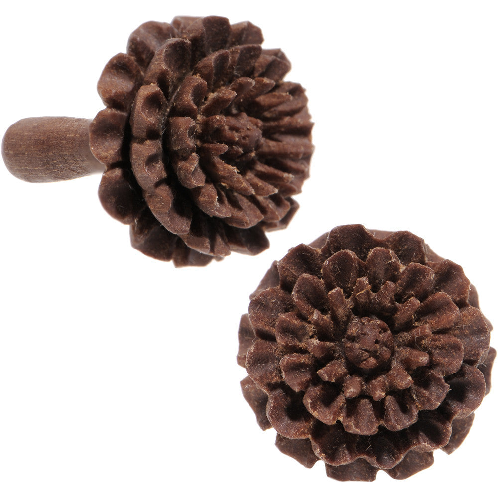 8 Gauge Organic Sabo Wood Chrysanthemum Single Flare Plug Set