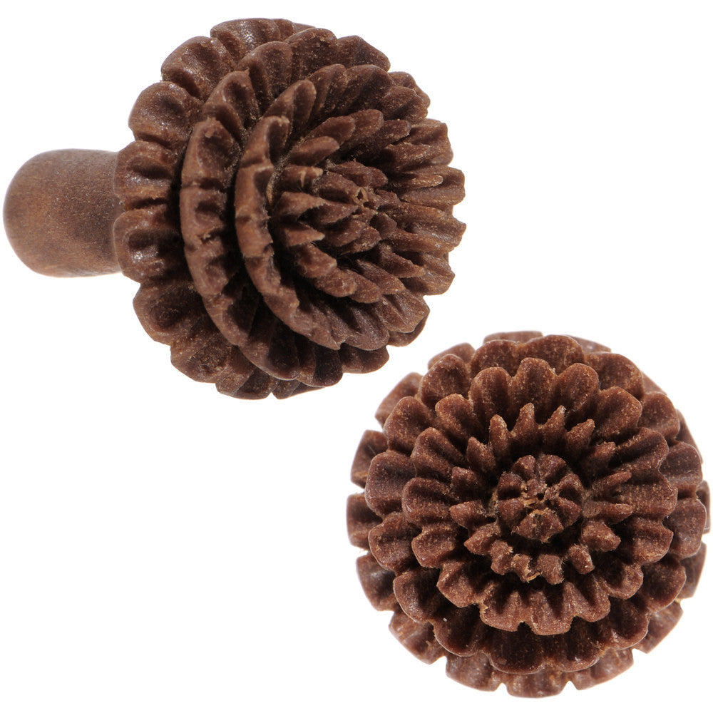 6 Gauge Organic Sabo Wood Chrysanthemum Single Flare Plug Set