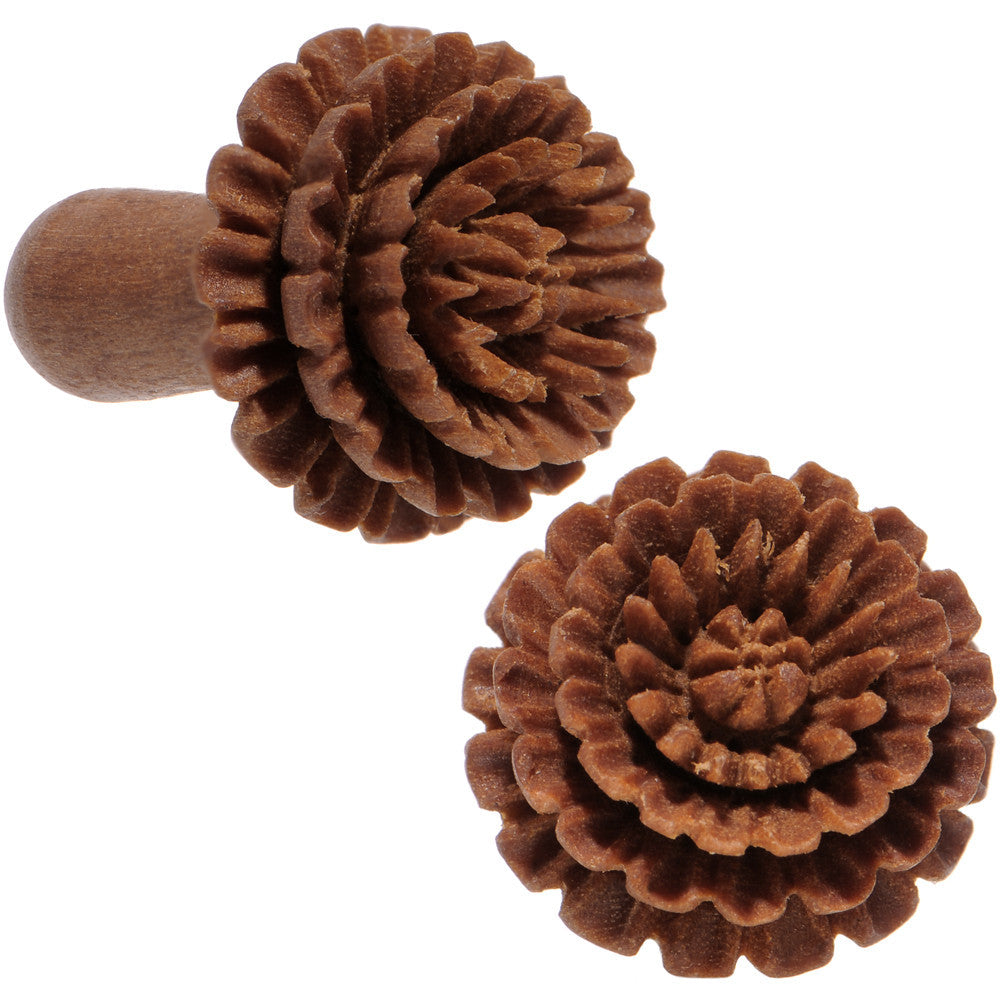 4 Gauge Organic Sabo Wood Chrysanthemum Single Flare Plug Set