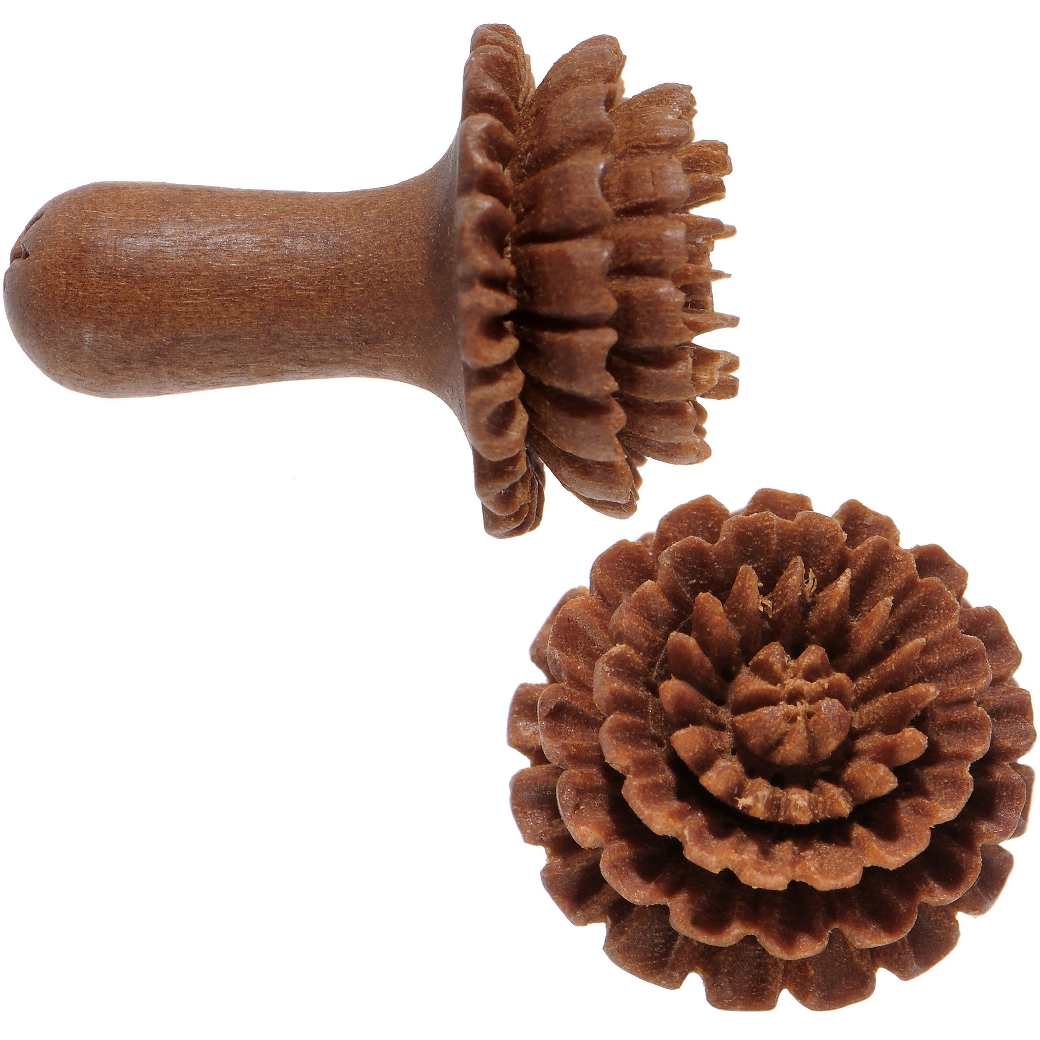 4 Gauge Organic Sabo Wood Chrysanthemum Single Flare Plug Set