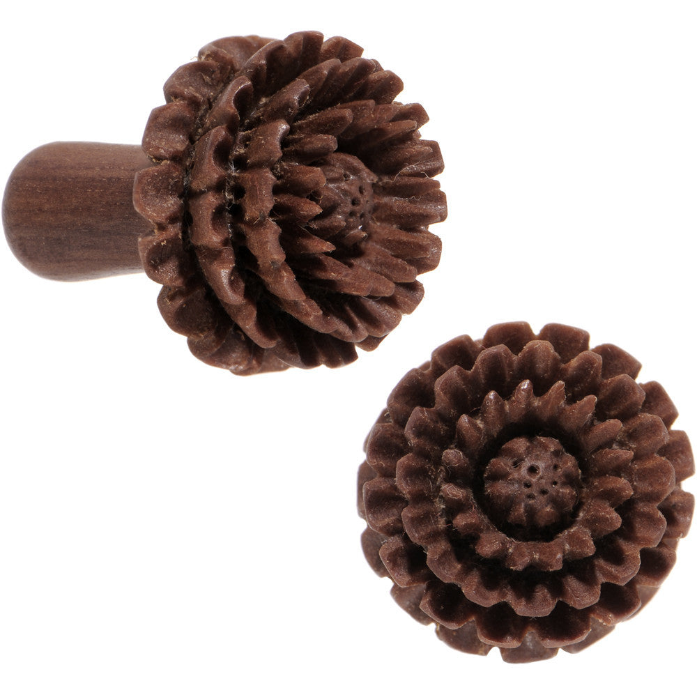 2 Gauge Organic Sabo Wood Chrysanthemum Single Flare Plug Set