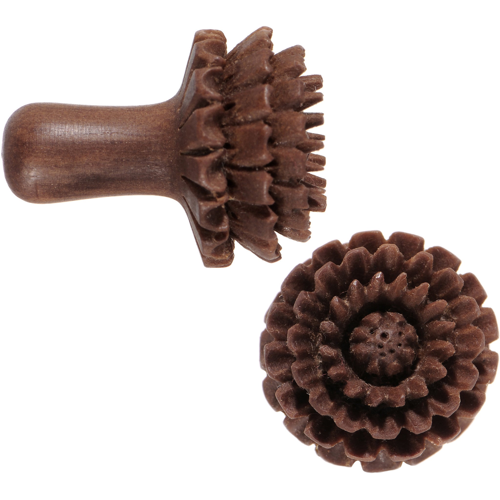 2 Gauge Organic Sabo Wood Chrysanthemum Single Flare Plug Set