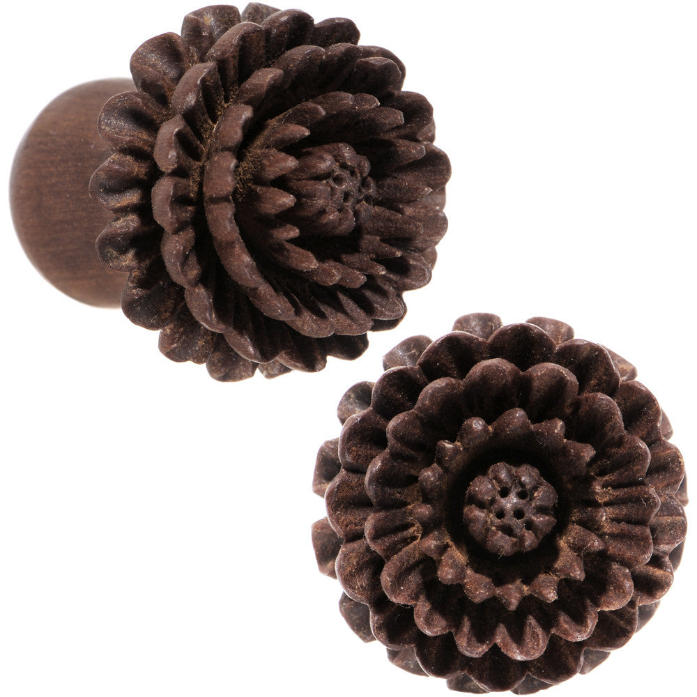 1/2 Organic Sabo Wood Chrysanthemum Single Flare Plug Set