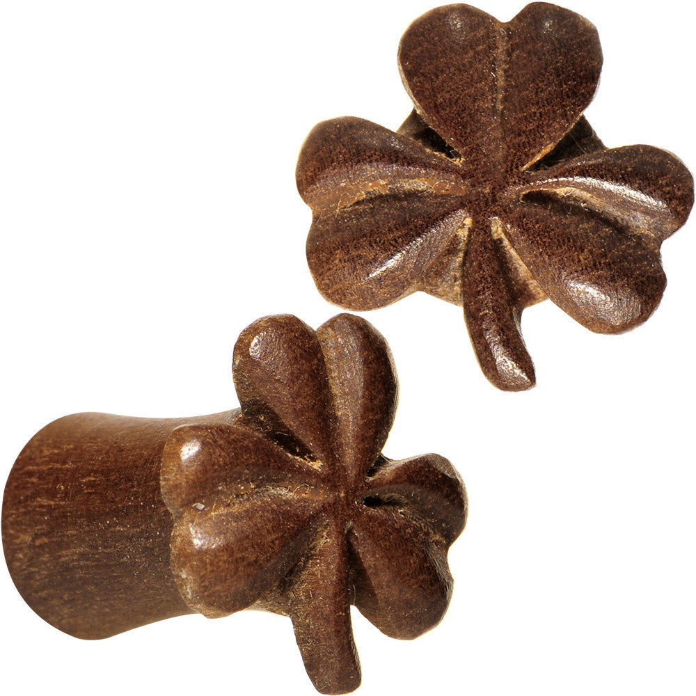 2 Gauge Organic Sabo Wood Shamrock Saddle Plug Set