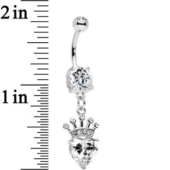 Clear Gem Claddagh Inspired Heart and Crown Dangle Belly Ring