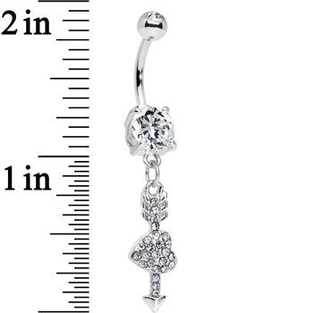 Clear Gem Studded Cupid Arrow Pierced Heart Dangle Belly Ring