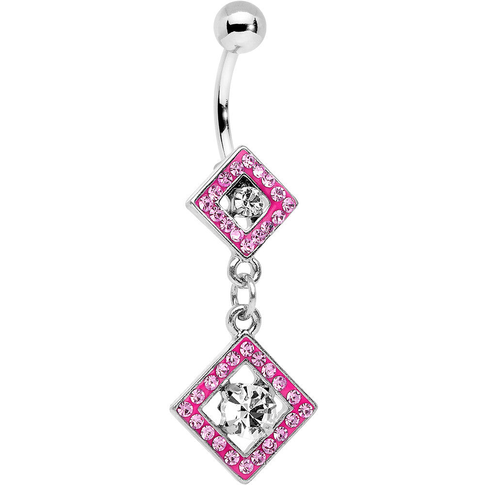 Pink Gem I'm a Square and I Don't Care Bottom Mount Dangle Belly Ring