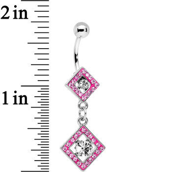 Pink Gem I'm a Square and I Don't Care Bottom Mount Dangle Belly Ring