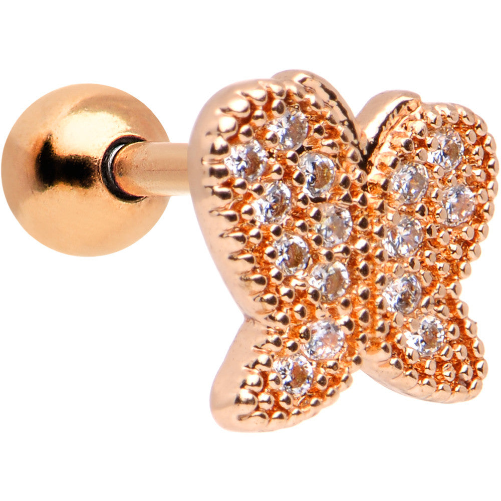 16 Gauge 1/4 Rose Gold Anodized Clear CZ Butterfly Cartilage Earring