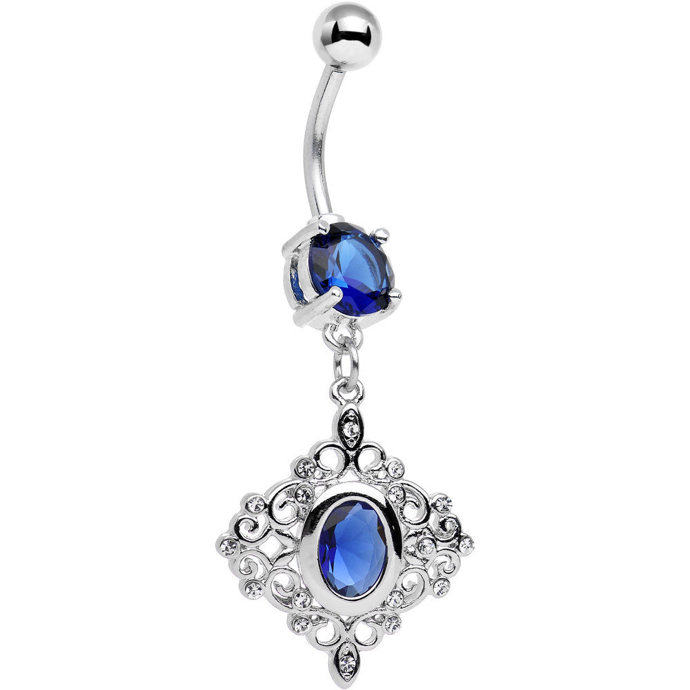 Blue CZ Gem Elegant Beauty Diamond Dangle Belly Ring