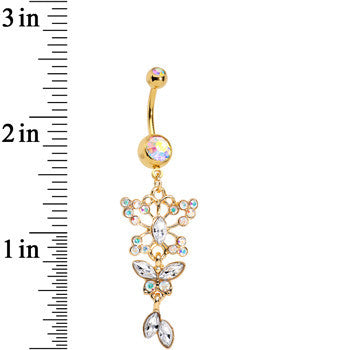 Aurora Gem Gold Anodized Butterfly Blast Dangle Belly Ring