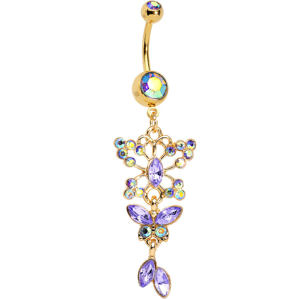 Tanzanite Aurora Gem Gold Anodized Butterfly Blast Dangle Belly Ring