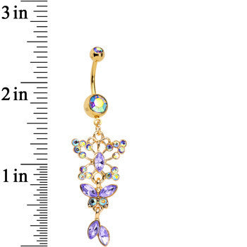 Tanzanite Aurora Gem Gold Anodized Butterfly Blast Dangle Belly Ring