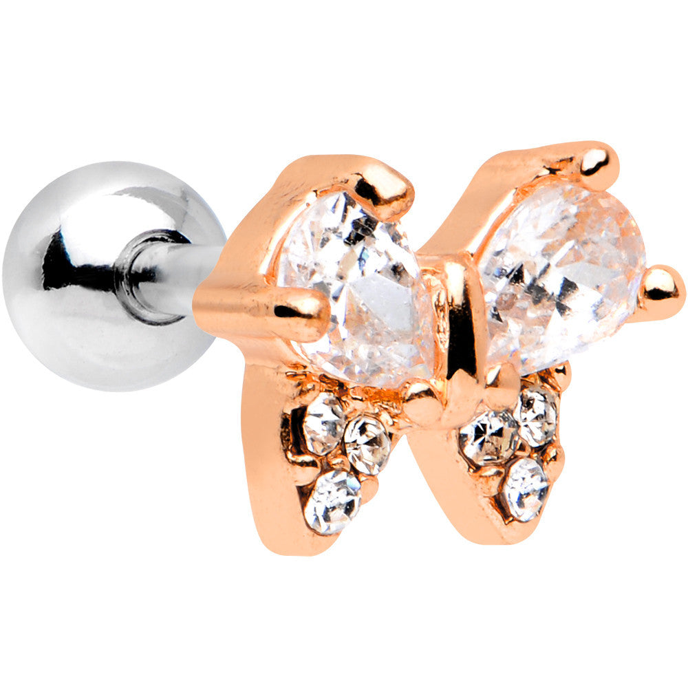 16 Gauge 1/4 Steel Clear CZ Rosy Butterfly Cartilage Earring