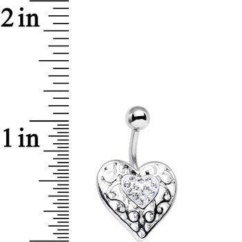 Clear Gem White Woven Heart Bottom Charm Belly Ring