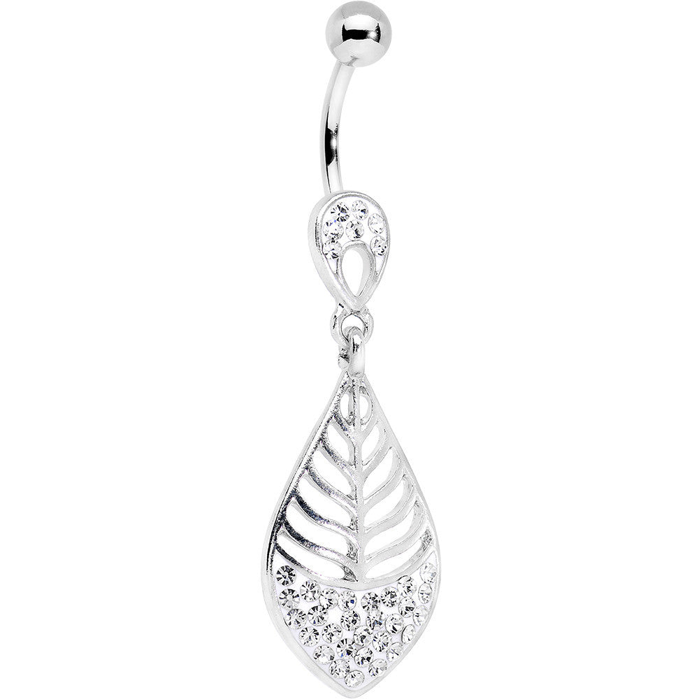 Clear Gem Teardrop Bottom Mount Lattice Willow Leaf Dangle Belly Ring