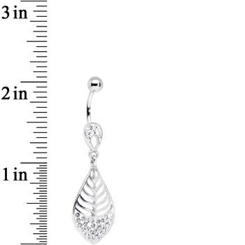 Clear Gem Teardrop Bottom Mount Lattice Willow Leaf Dangle Belly Ring