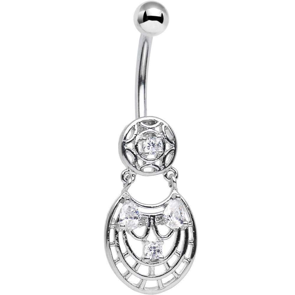 Clear CZ Gem Circular Woven Pattern Dangle Belly Ring