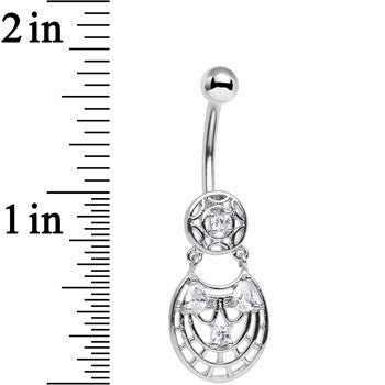 Clear CZ Gem Circular Woven Pattern Dangle Belly Ring