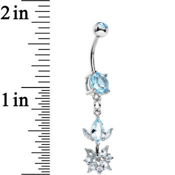 Blue CZ Gem Glitter Budding Flower Dangle Belly Ring