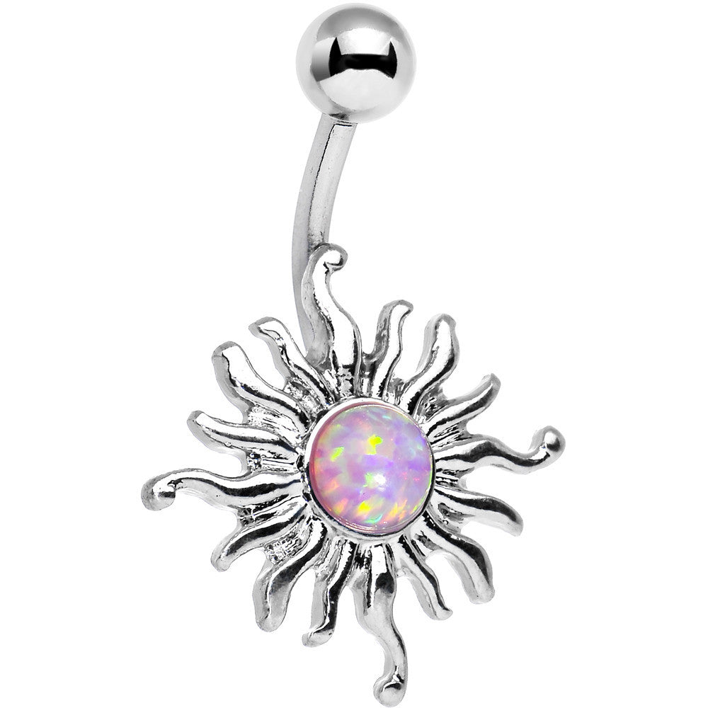 Pink Synthetic Opal Tribal Shining Sun Belly Ring