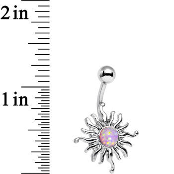 Pink Synthetic Opal Tribal Shining Sun Belly Ring