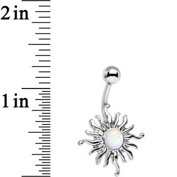 White Synthetic Opal Tribal Shining Sun Belly Ring