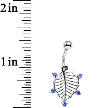 Blue CZ Gem Lattice Style Hawthorne Leaf Dangle Belly Ring