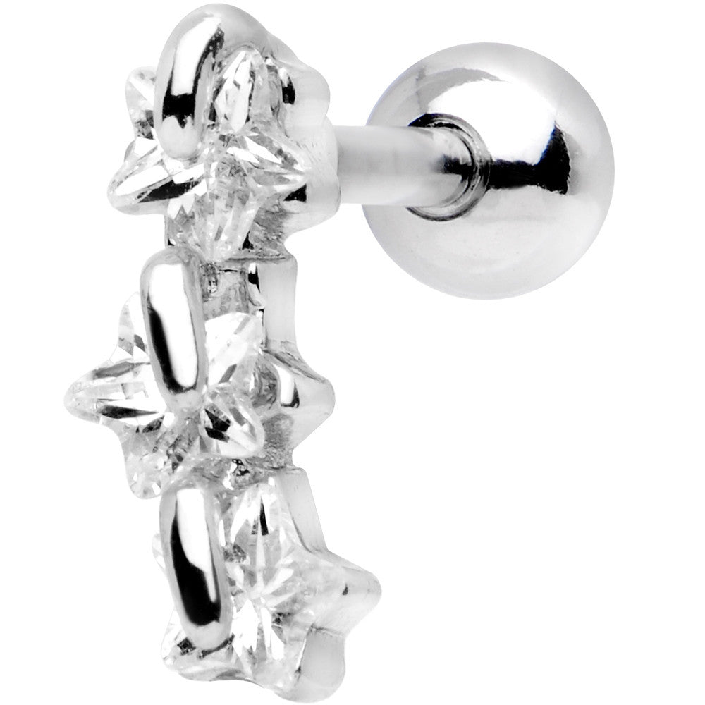 16 Gauge 1/4 Stainless Steel Clear CZ Star Right Cartilage Earring