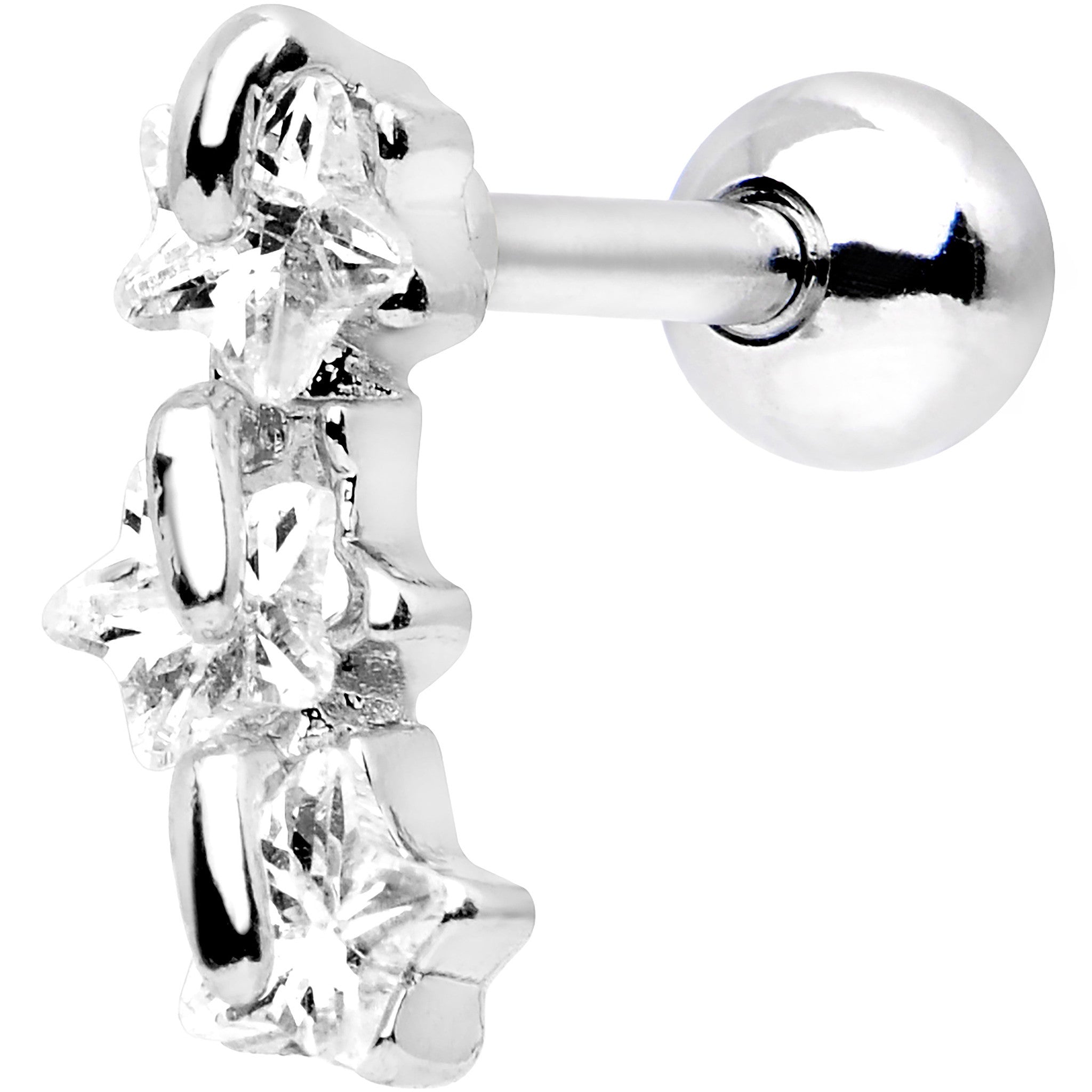 16 Gauge 1/4 Stainless Steel Clear CZ Star Right Cartilage Earring