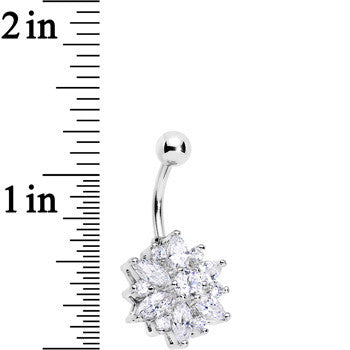 Clear Gem Glittering Flower in Bloom Bottom Mount Belly Ring