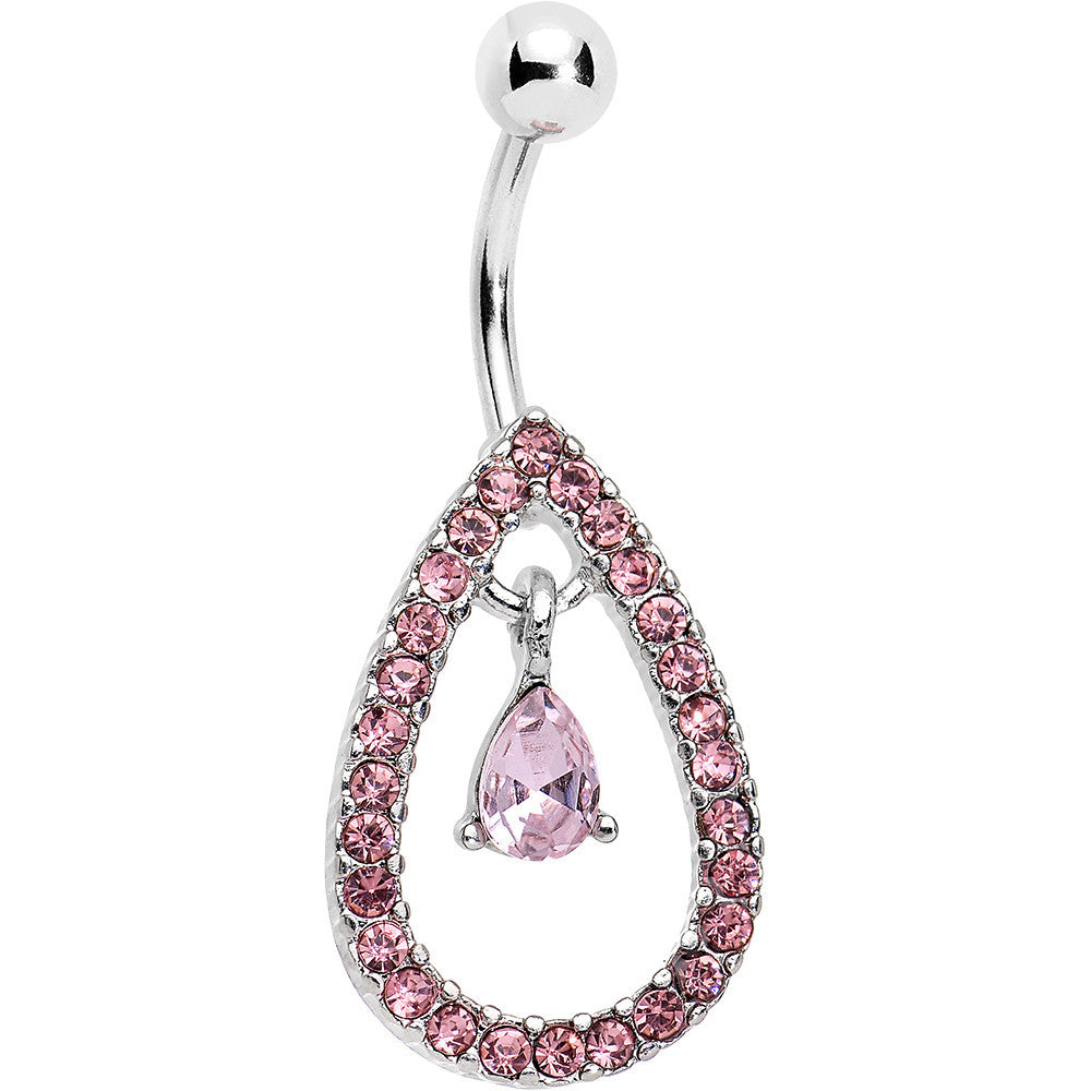 Pink Gem Glamour Drop Teardrop Dangle Bottom Mount Belly Ring