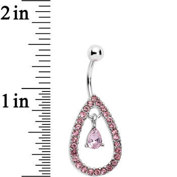 Pink Gem Glamour Drop Teardrop Dangle Bottom Mount Belly Ring