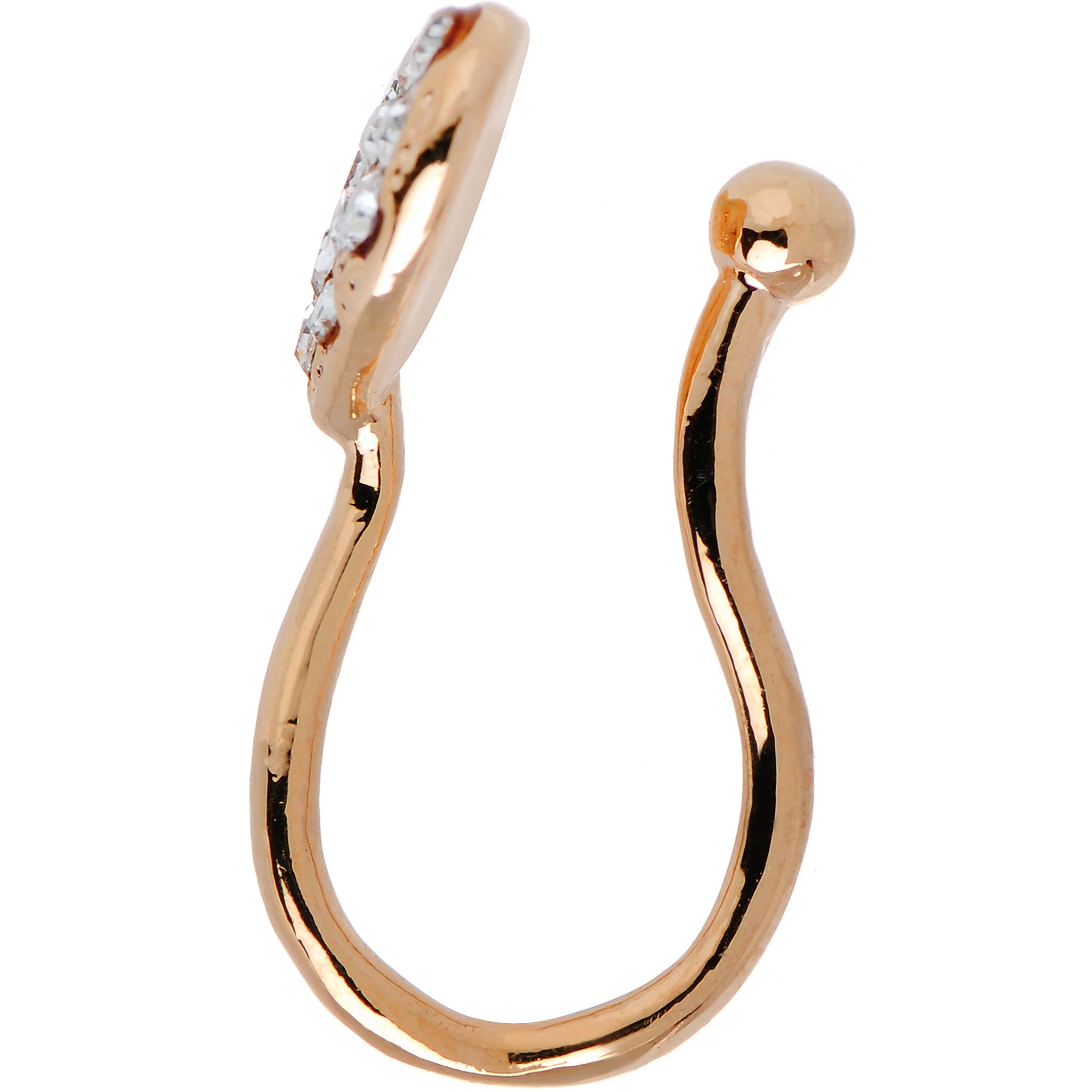 Clear Gem Rose Gold IP Paved Heart Clip On Fake Nose Ring