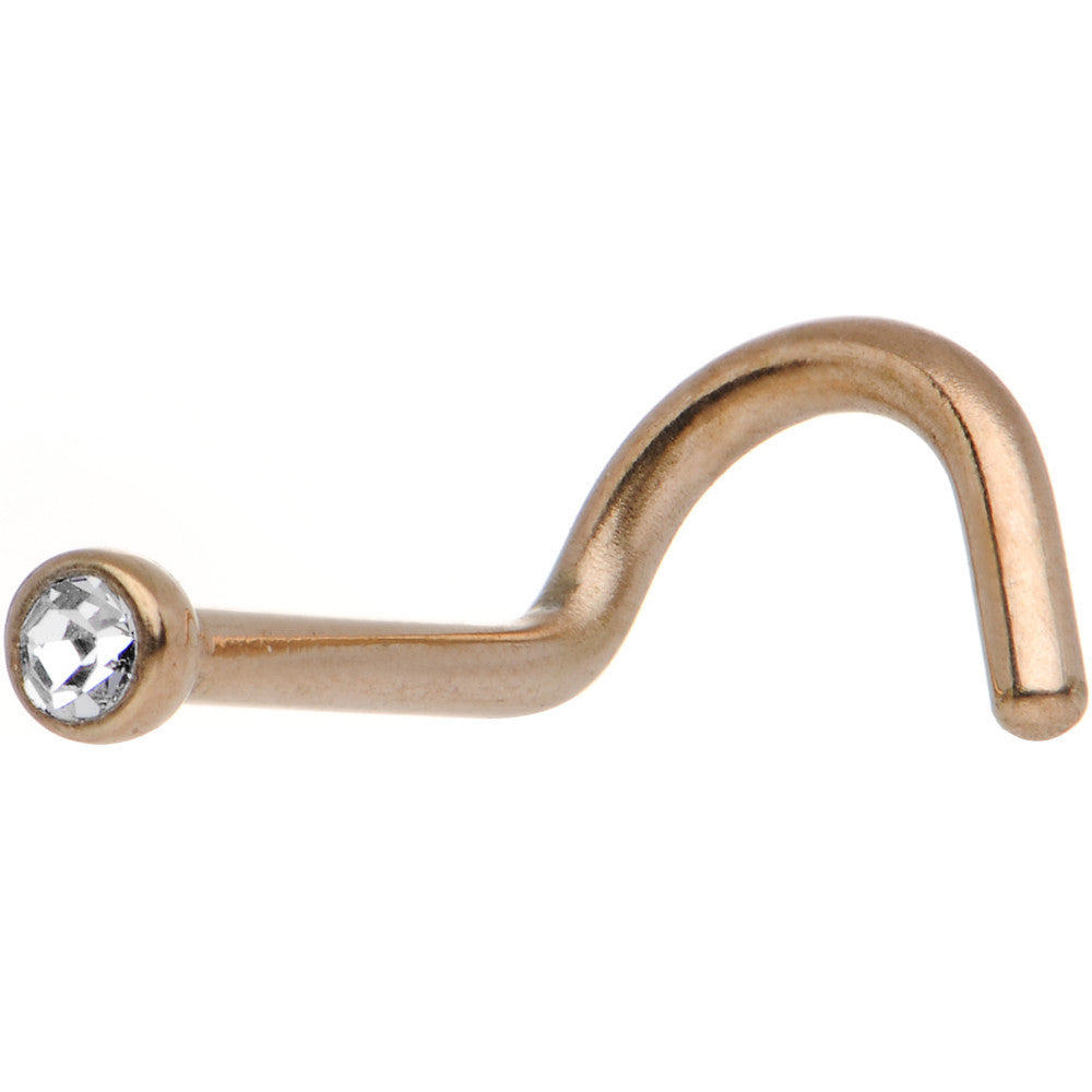 18 Gauge 2mm Clear Gem Rose Gold Titanium IP Steel Nose Screw