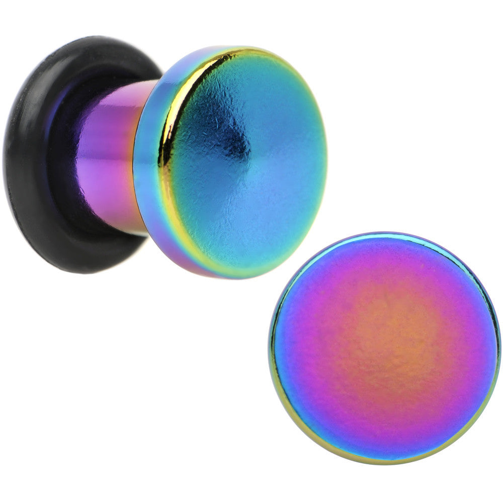 2 Gauge Rainbow Titanium Plated Steel Flat Top Single Flare Plug Set