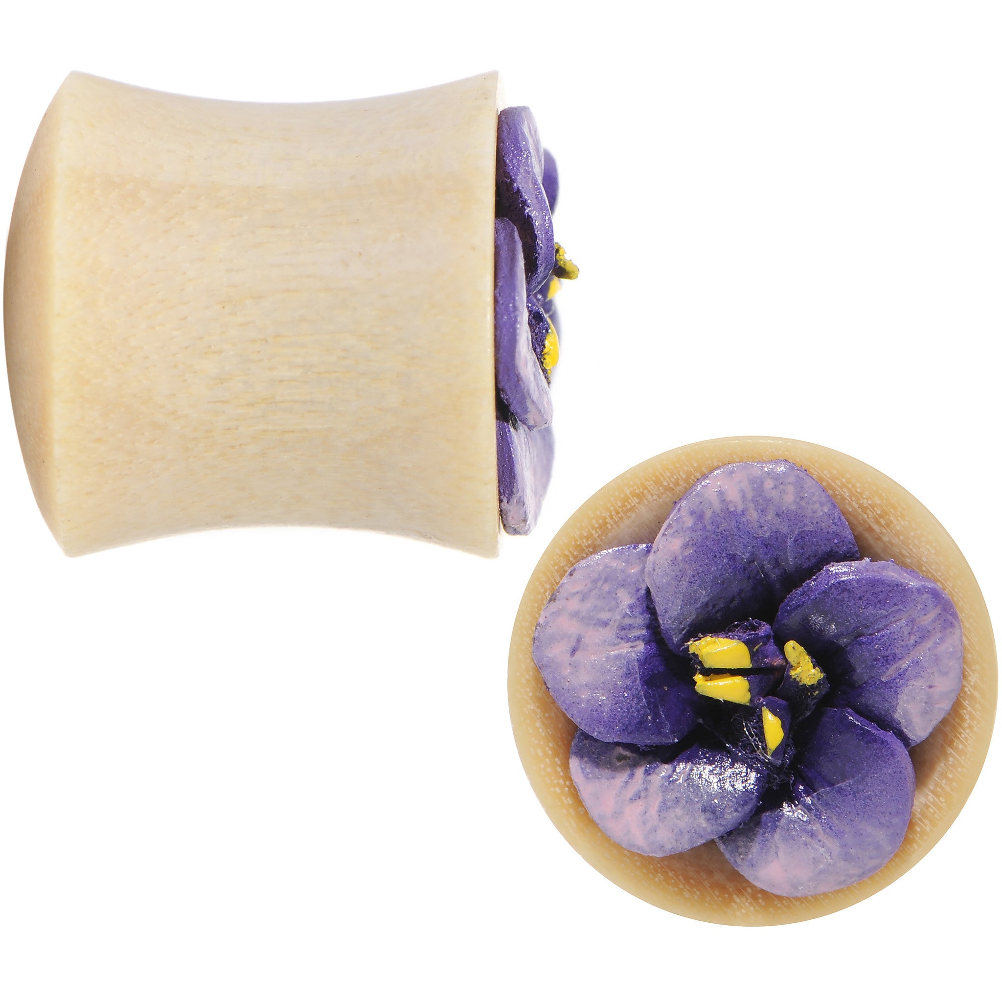 00 Gauge Crocodile Wood Purple Leather Flower Saddle Plug Set