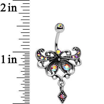 Rose Flower Aurora Antique Finish Steel Maharani Butterfly Belly Ring