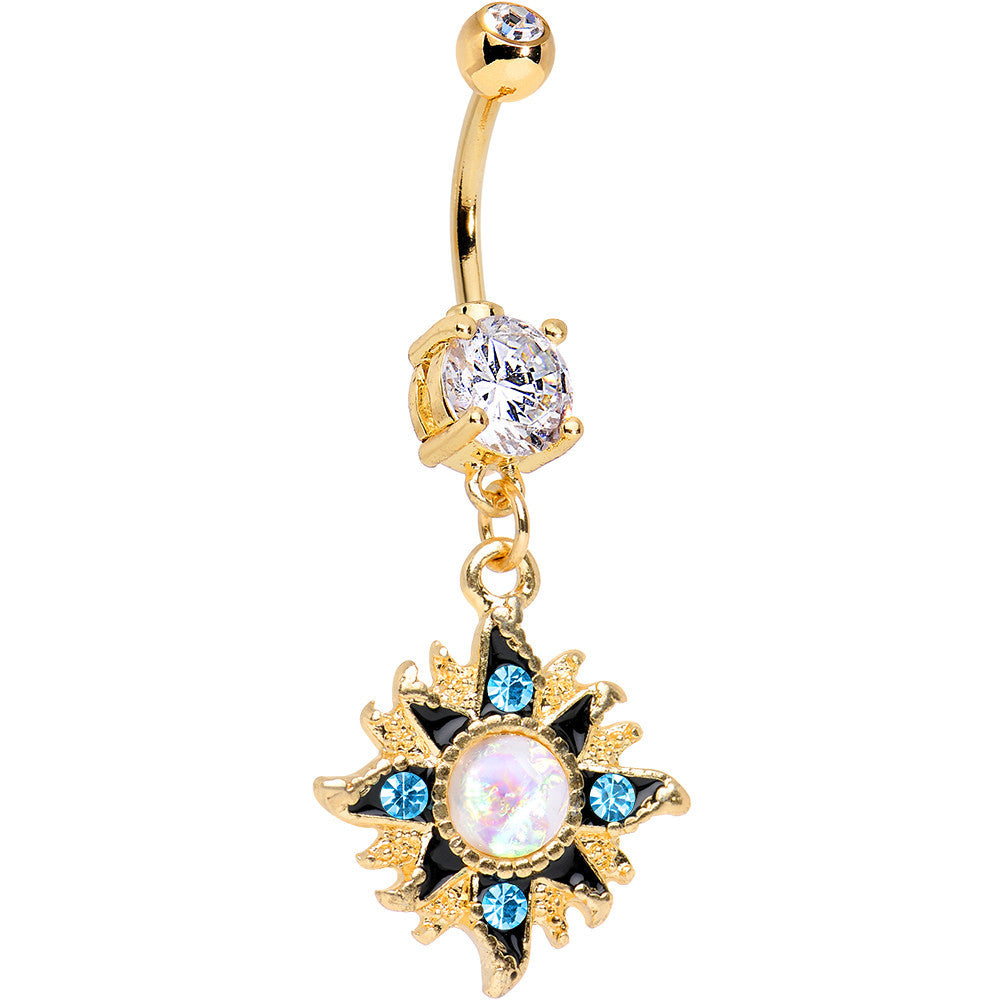 Clear Accent Gold Anodized Aurora Blue Gem Starburst Dangle Belly Ring