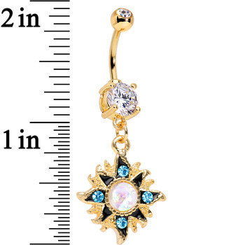 Clear Accent Gold Anodized Aurora Blue Gem Starburst Dangle Belly Ring