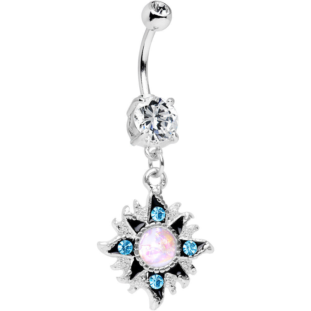 Clear Accent Aurora Blue Gem Starburst Dangle Belly Ring