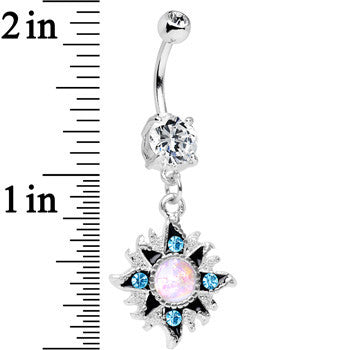 Clear Accent Aurora Blue Gem Starburst Dangle Belly Ring