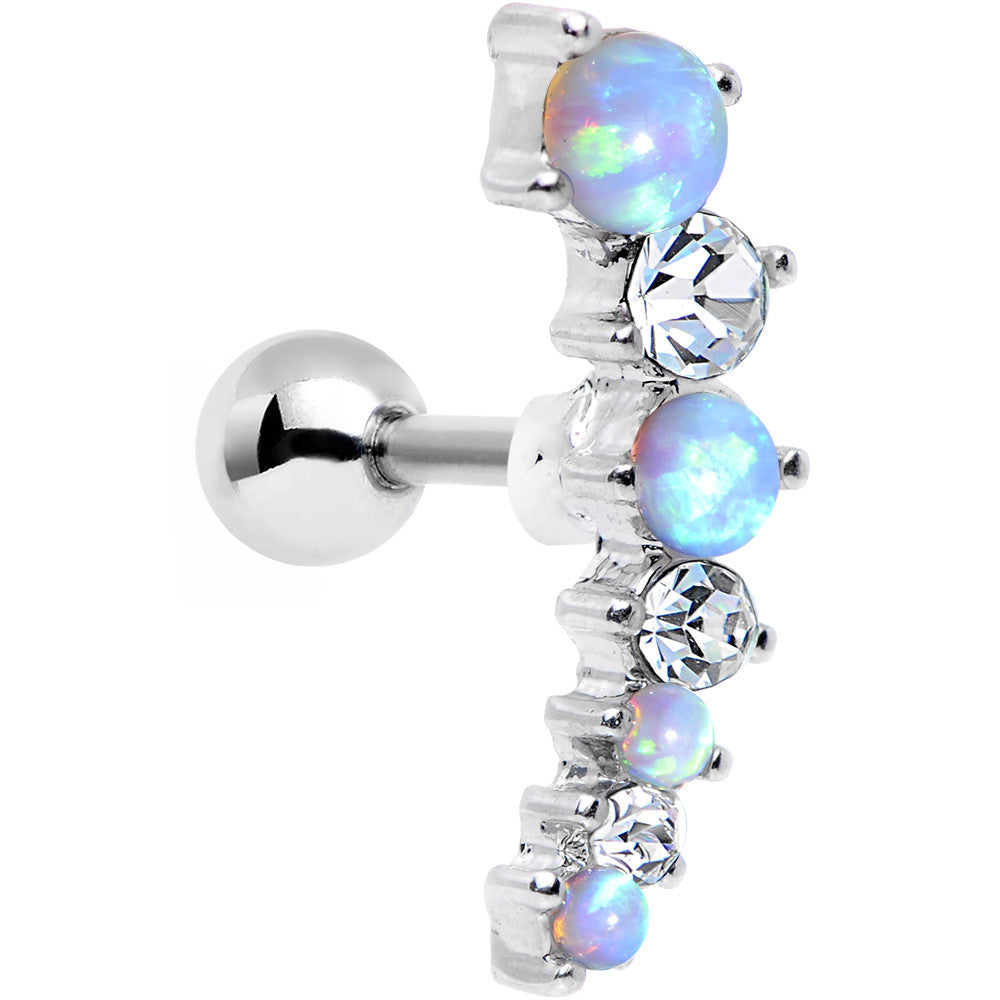 Blue Synthetic Opal Clear Gem Steel Left Cartilage Earring