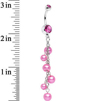 Clear Accent Pink Faux Pearl Shower Drop Dangle Belly Ring