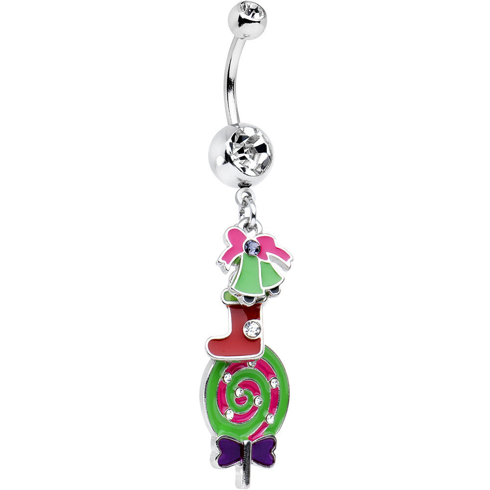 Clear Gem Christmas Delight Lollipop Dangle Belly Ring