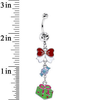 Clear Gem Christmas Present and Bow Dangle Belly Ring