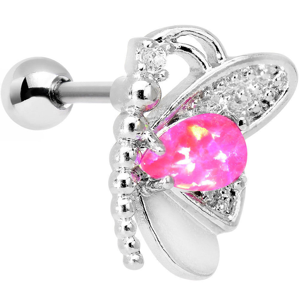 16 Gauge Pink Synthetic Opal Butterfly Right Cartilage Earring