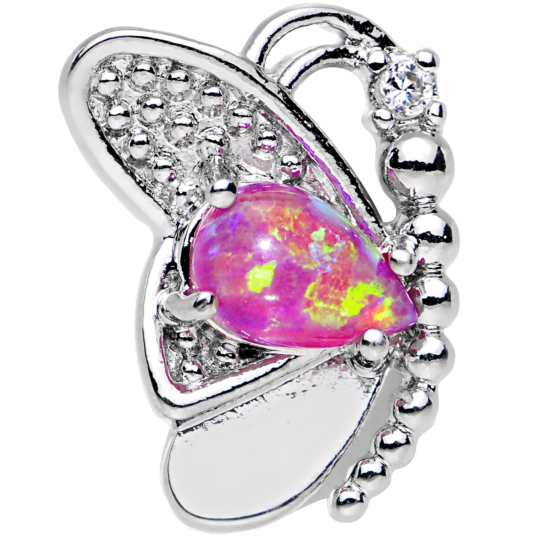 Pink Synthetic Opal Clear Gem Butterfly Left Cartilage Earring